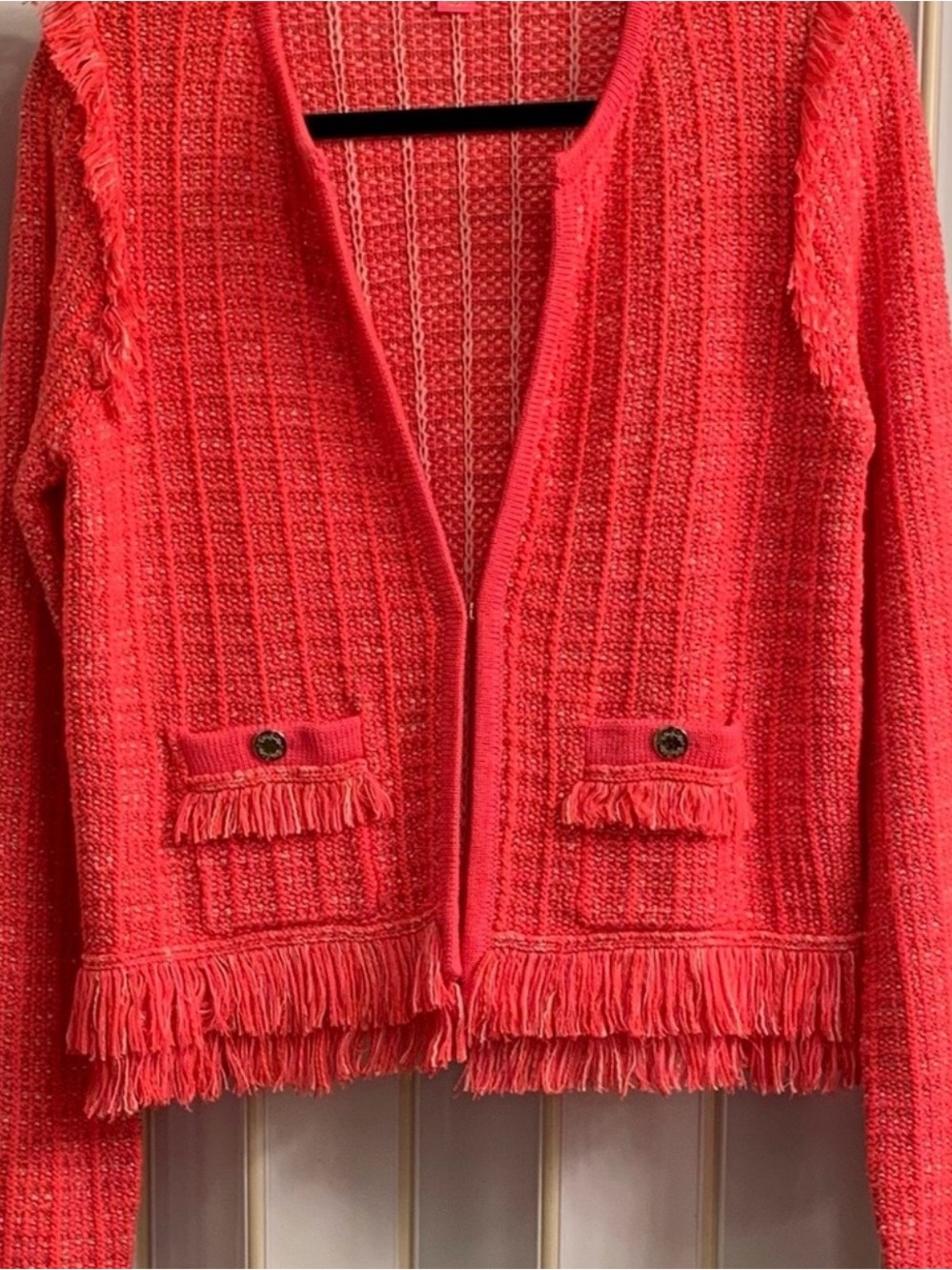 Lilly Pulitzer Simora Cardigan Spicy Coral Exotic Tweed Sz Large! 158$ retail!